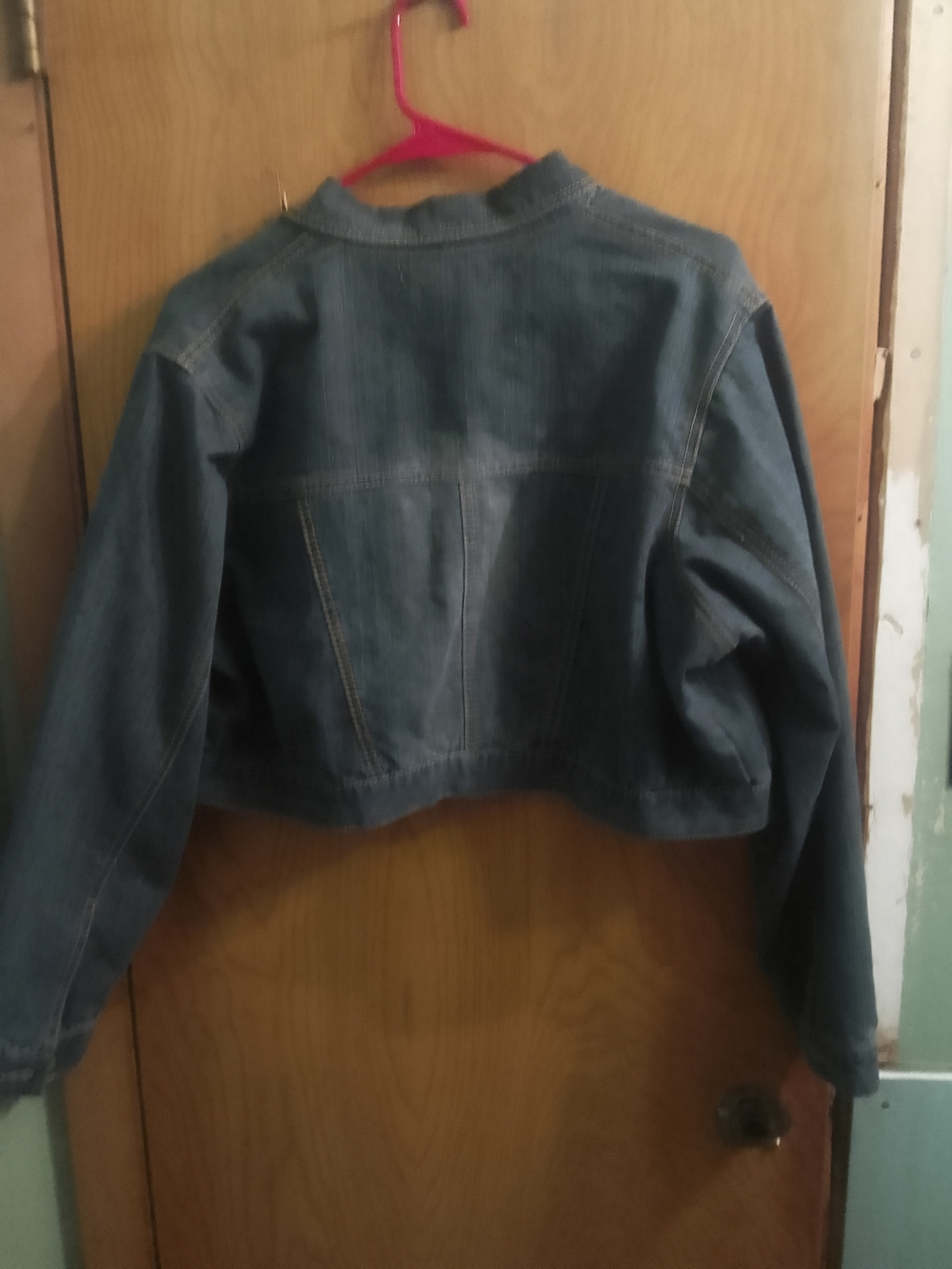 Women's Y2K Dark Blue Cropped Denim Jacket No Fuze U.S.A Brand - Picture 2 of 6